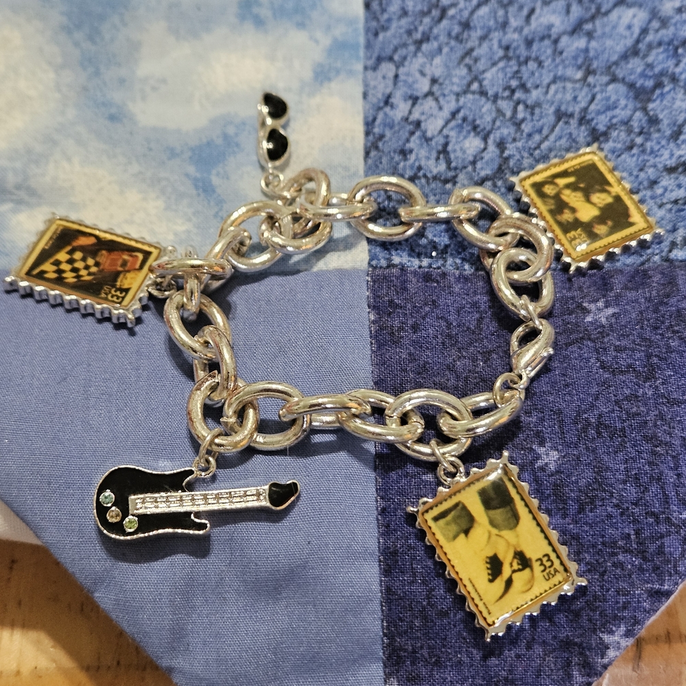 Vintage 80's Genuine Collectible USPS Silver-tone 50's Stamp Charm Bracelet